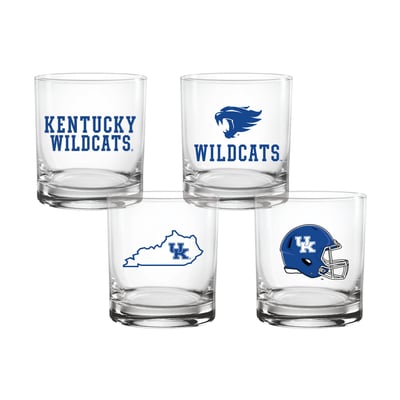  Kentucky Wildcats Indigo Falls Core 4-Pack Collectors Rocks Glass Set