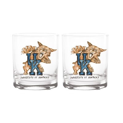  Kentucky Wildcats Indigo Falls Laura Wilcox Mascot Rocks Glass Set of 2