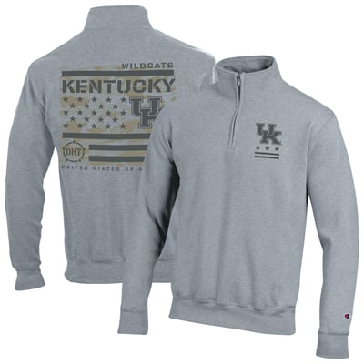  Kentucky Wildcats Champion Operation Hat Trick Flag Powerblend Fleece Quarter-Zip Pullover - Heather Gray