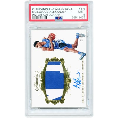 Shai Gilgeous-Alexander Kentucky Wildcats Autographed 2018 Panini Flawless Collegiate Dual-Color Jersey Relic #116 #23/25 PSA Authenticated 9 Rookie Card