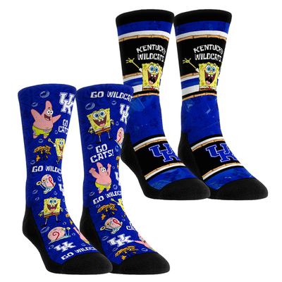  Kentucky Wildcats Rock Em Unisex SpongeBob SquarePants Two-Pack Crew Socks Set - Blue