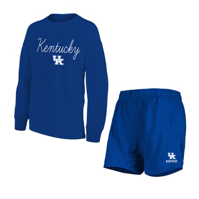 Kentucky Wildcats Concepts Sport Women's Plus Size French Terry Crew and Shorts Lounge Set - Royal

