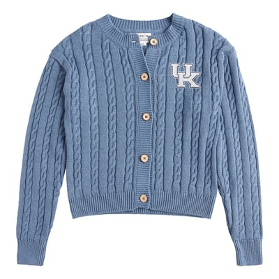  Kentucky Wildcats Uscape Apparel Women's Renew Cable Cardigan Sweater - Light Blue