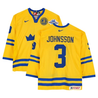 Kim Johnsson Team Sweden Fanatics Authentic Game-Used #3 Yellow Nike Jersey vs. Team Finland on September 4 during the 2004 World Cup of Hockey