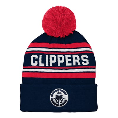  LA Clippers Outerstuff Youth Backboard Jacquard Cuffed Knit Hat with Pom - Navy