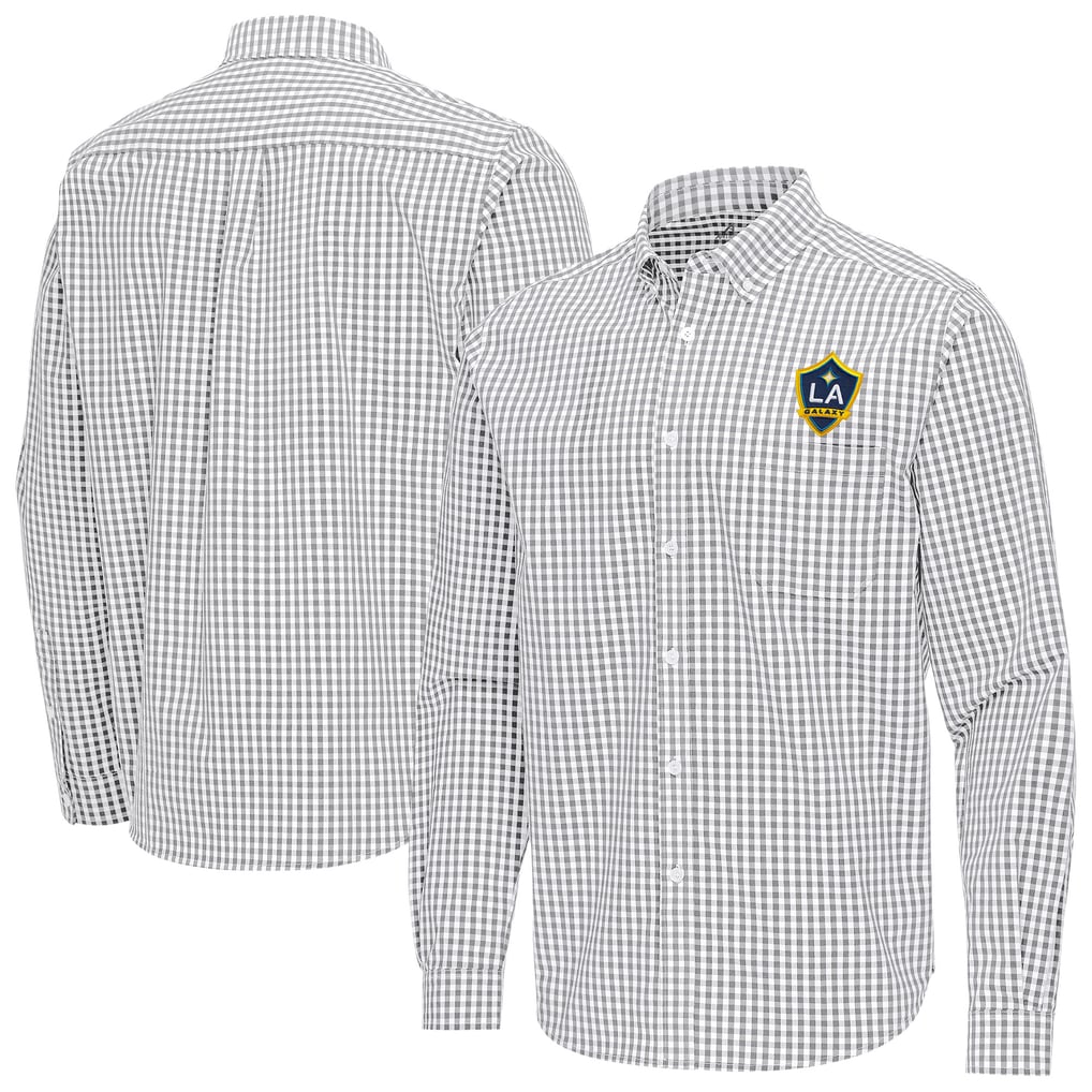 LA Galaxy Antigua Ellis Tri-Blend Long Sleeve Button-Down Shirt - Gray
