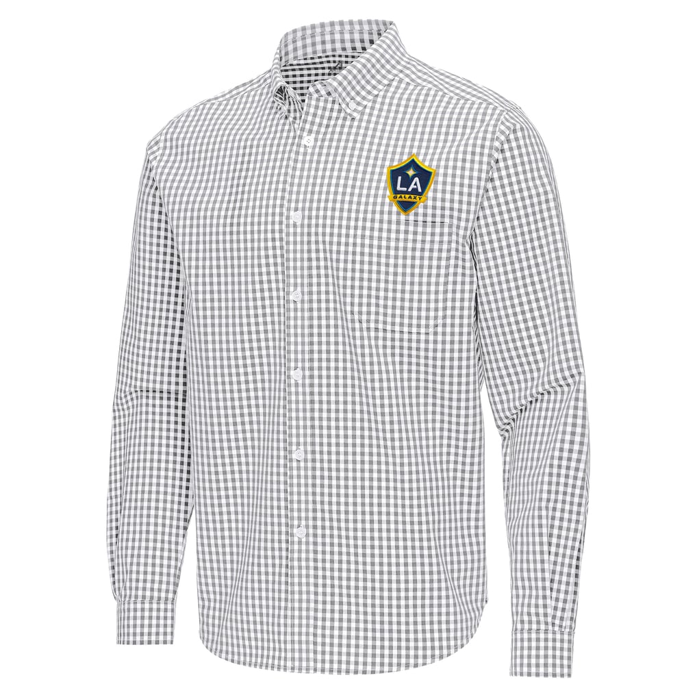 LA Galaxy Antigua Ellis Tri-Blend Long Sleeve Button-Down Shirt - Gray