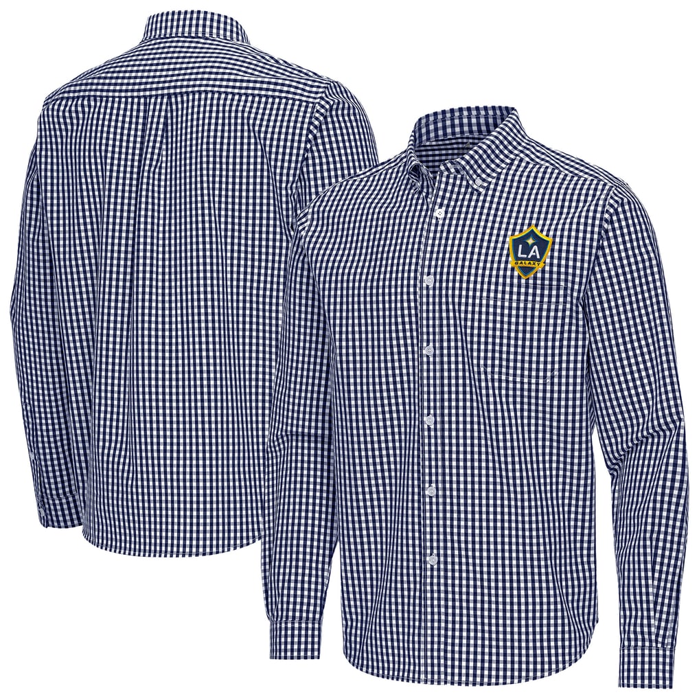 LA Galaxy Antigua Ellis Tri-Blend Long Sleeve Button-Down Shirt - Navy