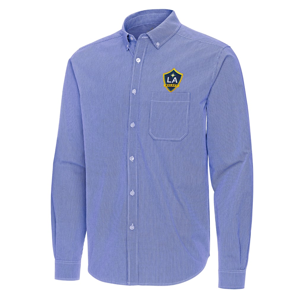 LA Galaxy Antigua Porter Woven Tri-Blend Long Sleeve Button-Down Shirt - Royal