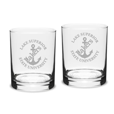 Lake Superior State Lakers Team Design 14oz. Classic Double Old Fashion Glass Set