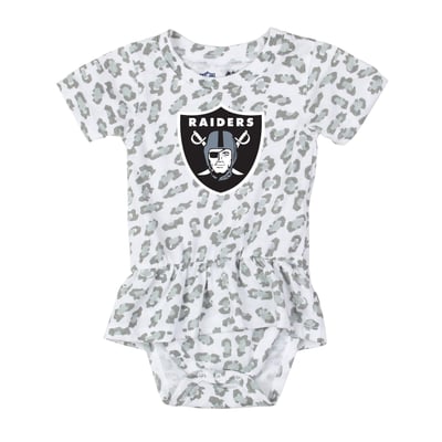  Las Vegas Raiders Wes & Willy Girls Infant Leopard Print Ruffled Romper - White