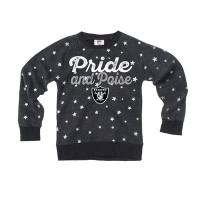  Las Vegas Raiders Wes & Willy Girls Youth Shimmer Star Sweatshirt - Black