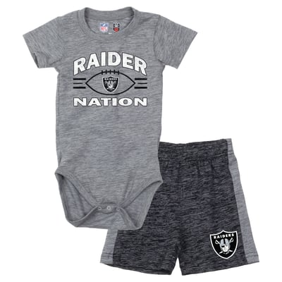Las Vegas Raiders Wes & Willy Infant Cloudy Yard Hopper Bodysuit & Shorts Set - Charcoal/Black