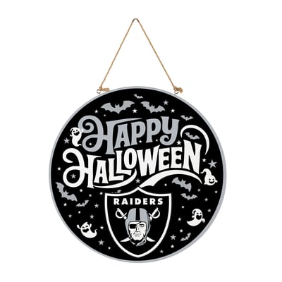 Las Vegas Raiders 18" Happy Halloween Wooden Round Door Sign