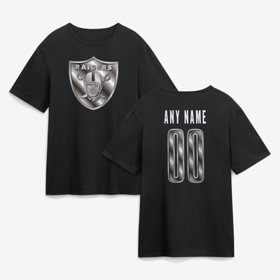 Las Vegas Raiders Big & Tall Metallic Mascot Personalized Name & Number T-Shirt - Black