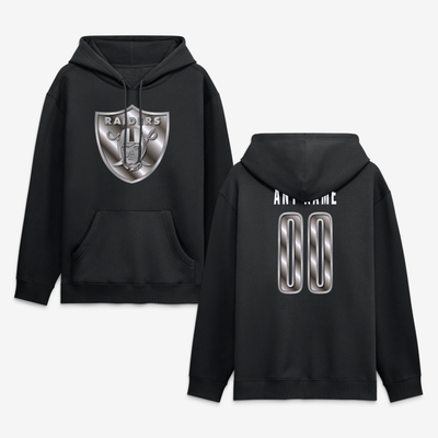 Las Vegas Raiders  Metallic Mascot Personalized Name & Number Hoodie - Black