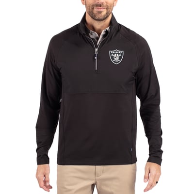 Las Vegas Raiders Cutter & Buck Adapt Eco Knit Hybrid Recycled Quarter-Zip Raglan Jacket - Black