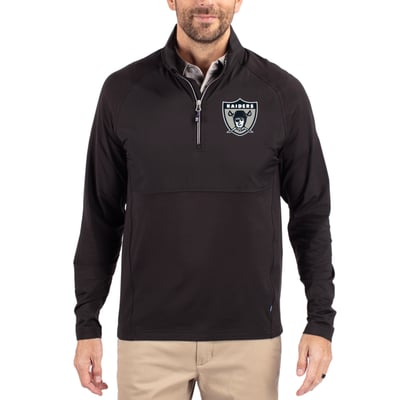 Las Vegas Raiders Cutter & Buck Adapt Eco Knit Hybrid Recycled Quarter-Zip Throwback Pullover Top - Black