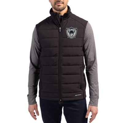 Las Vegas Raiders Cutter & Buck Throwback Evoke Hybrid Eco Softshell Recycled Full-Zip Vest - Black