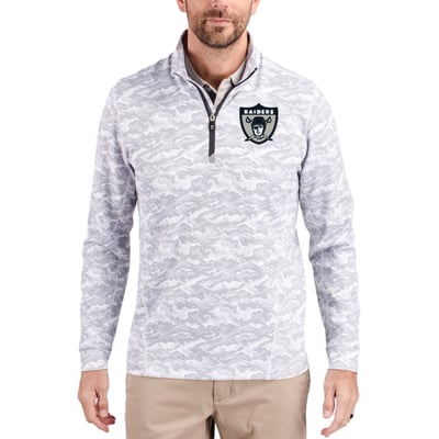 Las Vegas Raiders Cutter & Buck Throwback Logo Traverse Camo Print Stretch Quarter-Zip Pullover Top - Charcoal