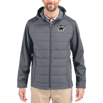 Las Vegas Raiders Cutter & Buck Throwback Evoke Hybrid Eco Softshell Recycled Full-Zip Hoodie Jacket - Gray