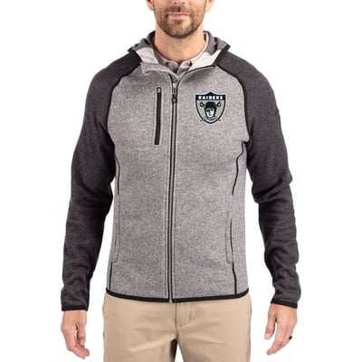  Las Vegas Raiders Cutter & Buck Throwback Mainsail Sweater-Knit Full-Zip Hoodie - Heather Gray/Heather Charcoal