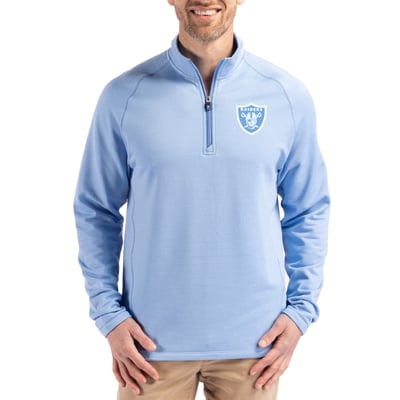 Las Vegas Raiders Cutter & Buck Peshastin Eco Fleece Recycled Raglan Quarter-Zip Top - Powder Blue