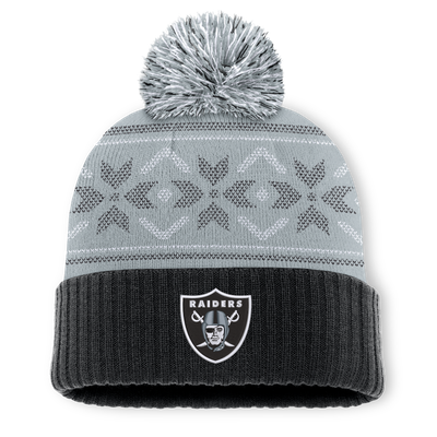 Las Vegas Raiders Fanatics Snowday Cuffed Knit Hat with Pom - Black/Silver