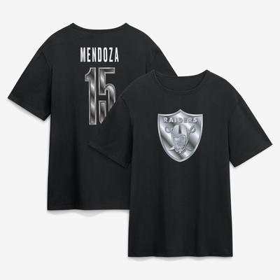 Fernando Mendoza Las Vegas Raiders Metallic Mascot Name & Number T-Shirt - Black