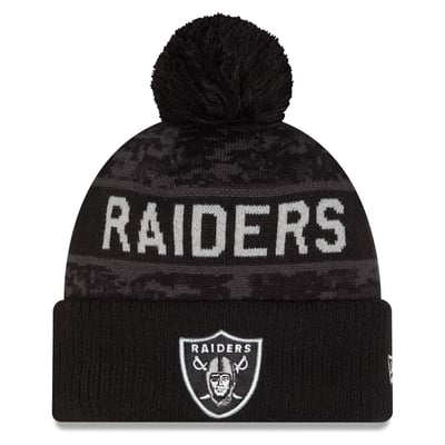Las Vegas Raiders New Era 2026 Salute To Service Cuffed Knit Hat with Pom - Black