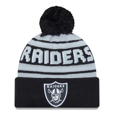  Las Vegas Raiders New Era  Main Cuffed Knit Hat with Pom - Black
