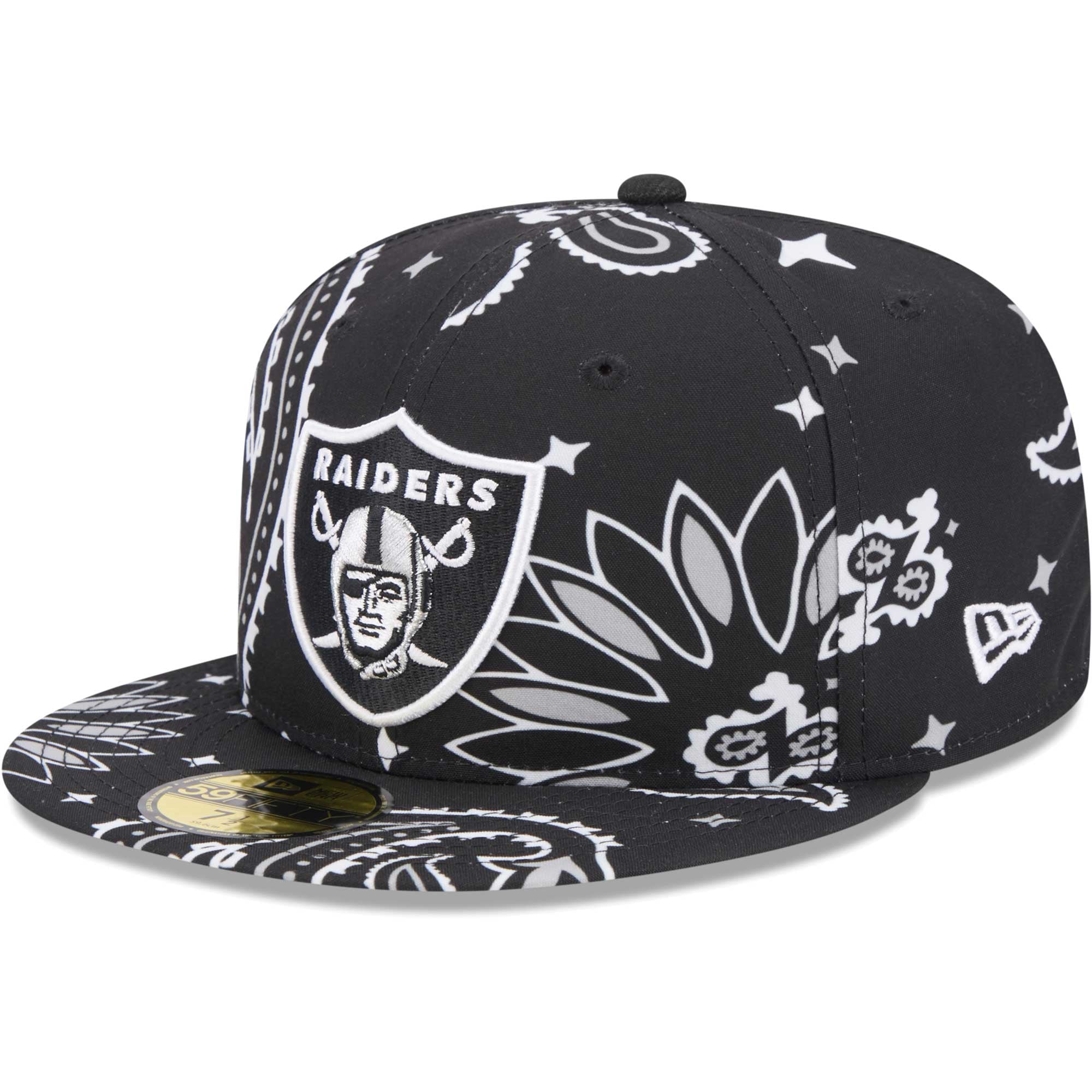 NFL Las Vegas Raiders New Era Fifty Black Floral Bee Embroidered NEW Just Caps Floral Corduroy Las Vegas Raiders 59FIFTY Fitted  main image 2