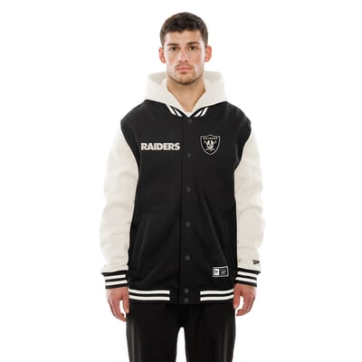 Las Vegas Raiders New Era Full-Snap Fleece Hooded Jacket - Black/Cream