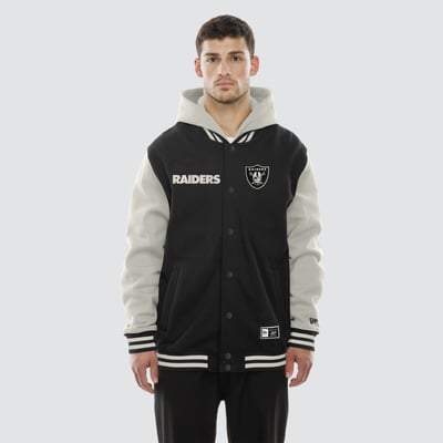 Las Vegas Raiders New Era Full-Snap Fleece Hooded Jacket - Black/Cream