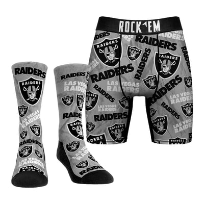  Las Vegas Raiders Rock Em All-Over Logo Underwear and Crew Socks Combo Pack - 