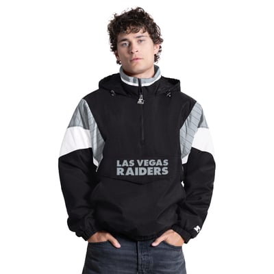 Las Vegas Raiders Starter The Throwback Half-Zip Hooded Jacket - Black