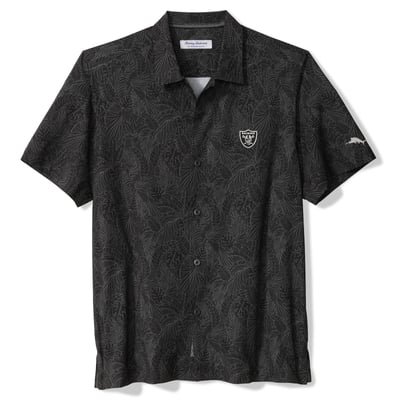 Las Vegas Raiders Tommy Bahama Saltwater Fronds Short Sleeve Button-Up Shirt - Black
