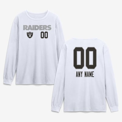 Las Vegas Raiders  Touchdown Wordmark Personalized Name & Number Long Sleeve T-Shirt - White