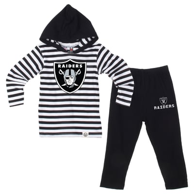  Las Vegas Raiders Wes & Willy Toddler Stripe Hooded Long Sleeve and Pant Set - Black