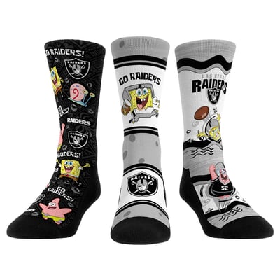  Las Vegas Raiders Rock Em Unisex x Nickelodeon Spongebob Squarepants 3-Pack Crew Socks Set - 