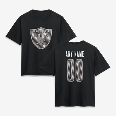 Las Vegas Raiders Women's Metallic Mascot Personalized Name & Number T-Shirt - Black
