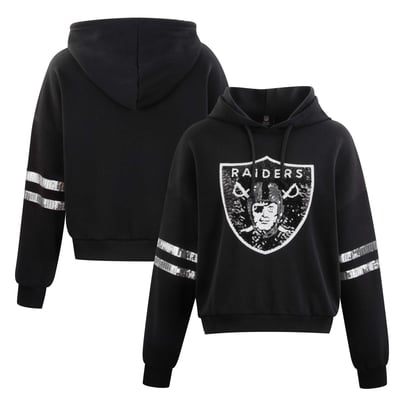Las Vegas Raiders FABGATING by Cuce Women's Cropped Sequins Hoodie - Black
