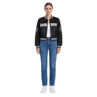 Las Vegas Raiders FABGATING by Cuce Women's Cropped Team Full-Zip Bomber Jacket - Black