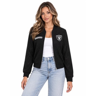 Las Vegas Raiders FABGATING by Cuce Women's Crystal Full-Zip Bomber Jacket - Black