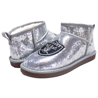  Las Vegas Raiders FABGATING by Cuce Women's Sequin Ankle Boots - Silver