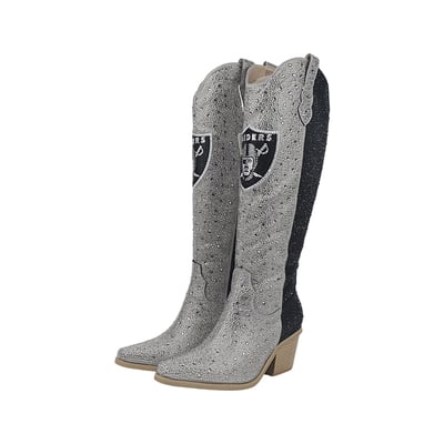  Las Vegas Raiders FABGATING by Cuce Women's Two-Tone Crystal Cowboy Boot - Silver