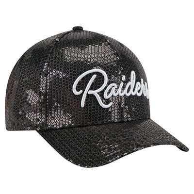 Las Vegas Raiders New Era Women's Sequin Script 9FORTY Adjustable Hat - Black