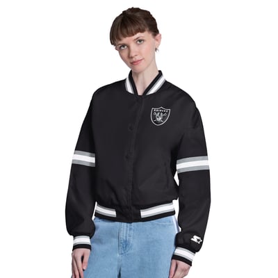  Las Vegas Raiders Starter Women's Satin Varsity Full-Snap Jacket - Black
