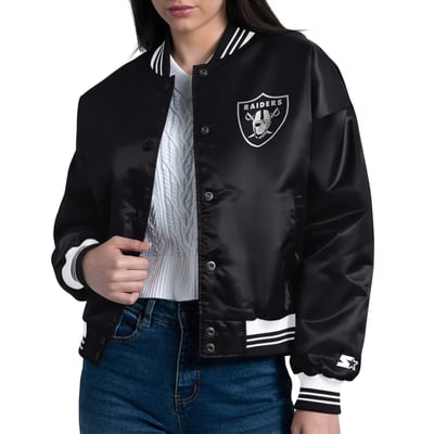 Las Vegas Raiders Starter Women's Two-Tone Satin Varsity Jacket - Black
