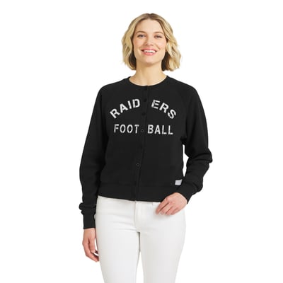  Las Vegas Raiders WEAR by Erin Andrews Women's Heathered Crew Cardigan Sweater - Black